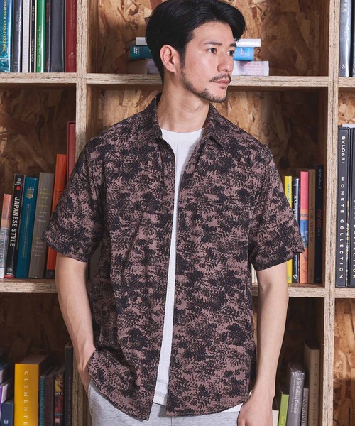 UNION STATION（ユニオンステーション）の「オリエンタル柄プリントレギュラーカラー半袖シャツ（シャツ/ブラウス・メンズ・チャコールグレー/オフホワイト・LL/L/M）」の3枚目の写真