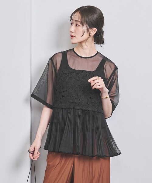 新品　ユナイテッドアローズ　エンブロイダリー プリーツ ブラウス UNITED ARROWS（ユナイテッドアローズ）の「エンブロイダリー プリーツ