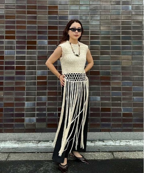 Ameri アメリ MEDI MELANGE TASSEL KNIT TOP F MEDI MELANGE TASSEL KNIT TOPを使った人気ファッション