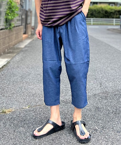 BEATJIVE（ビートジャイブ）の「クロップドパンツ シャンブレー デニムパンツ スラックス 薄手 メンズ（デニムパンツ・メンズ・インディゴブルー/ブラック系その他/ライトブルー・2/3）」の3枚目の写真
