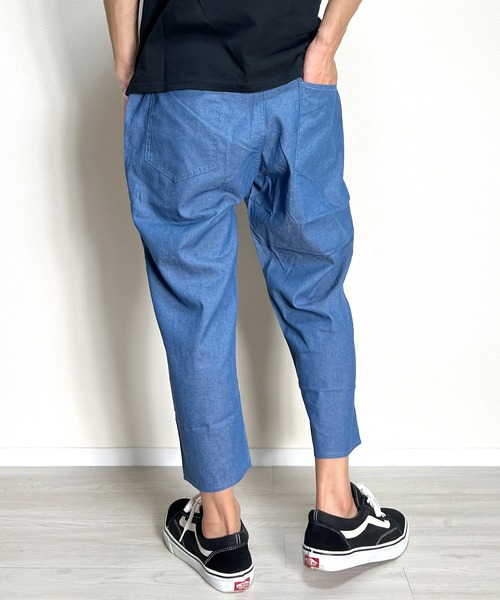 セール】クロップドパンツ デニムパンツ シャンブレー デニム