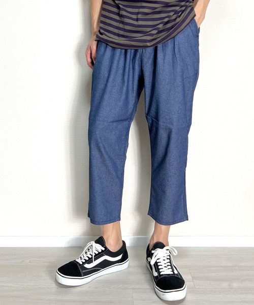 BEATJIVE（ビートジャイブ）の「クロップドパンツ シャンブレー デニムパンツ スラックス 薄手 メンズ（デニムパンツ・メンズ・インディゴブルー/ブラック系その他/ライトブルー・2/3）」の8枚目の写真