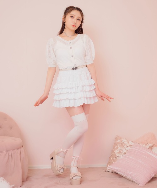 DearMyLoveRose(ディアマイラブローズ)の「透かしハートラメニットカーディガン(ニット/セーター・レディース・ホワイト/ブラック/レッド/ブルー/ベビーピンク・M-L/L~LL/LL~3L)」の6枚目の写真
