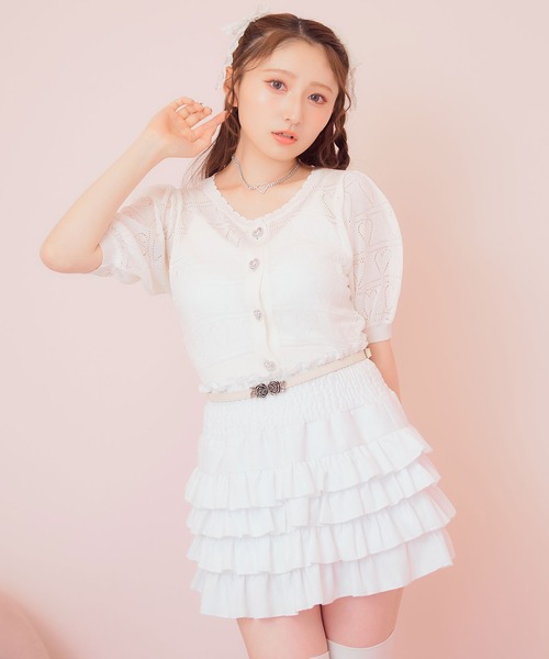 DearMyLoveRose(ディアマイラブローズ)の「透かしハートラメニットカーディガン(ニット/セーター・レディース・ホワイト/ブラック/レッド/ブルー/ベビーピンク・M-L/L~LL/LL~3L)」の10枚目の写真