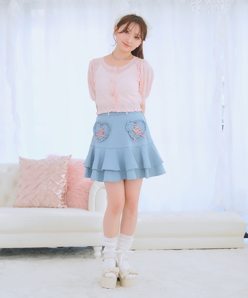 DearMyLoveRose(ディアマイラブローズ)の「透かしハートラメニットカーディガン(ニット/セーター・レディース・ホワイト/ブラック/レッド/ブルー/ベビーピンク・M-L/L~LL/LL~3L)」の12枚目の写真