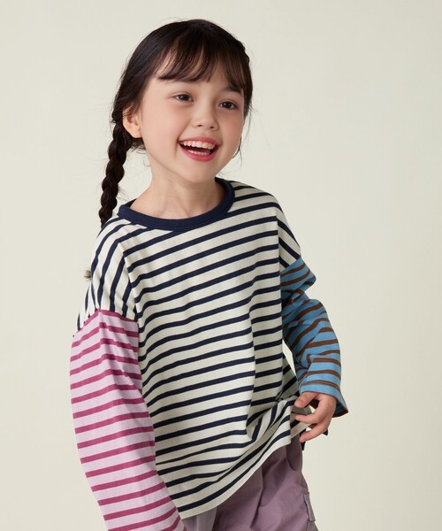 BEAMS mini（ビームスミニ）の「ボーダー ロングスリーブ Tシャツ 2024FW （90～140cm）（Tシャツ/カットソー・キッズ・レッド系その他/ホワイト系その他5/ライトブルー/その他・90/100/110/120/130/140/150）」の8枚目の写真