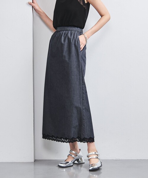 UNITED ARROWS（ユナイテッドアローズ）の「ダンガリー レースコンビ タイトスカート（スカート・レディース・ネイビー・38/36）」の2枚目の写真