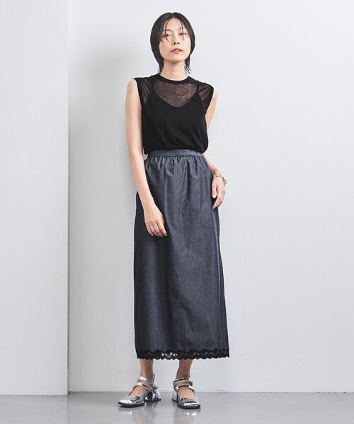 UNITED ARROWS（ユナイテッドアローズ）の「ダンガリー レースコンビ タイトスカート（スカート・レディース・ネイビー・38/36）」の3枚目の写真