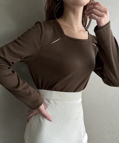 セール】カットアウトリブトップス（Tシャツ/カットソー）｜JUNOAH