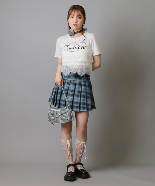 SPINNS(スピンズ)の「レースドッキング半袖ショートTシャツ(Tシャツ/カットソー・レディース・ホワイト/ブラック・ONESIZE)」の5枚目の写真