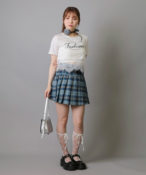 SPINNS(スピンズ)の「レースドッキング半袖ショートTシャツ(Tシャツ/カットソー・レディース・ホワイト/ブラック・ONESIZE)」の6枚目の写真