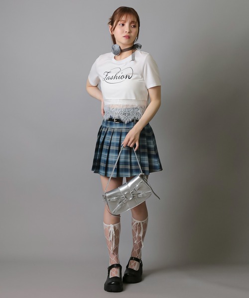 SPINNS(スピンズ)の「レースドッキング半袖ショートTシャツ(Tシャツ/カットソー・レディース・ホワイト/ブラック・ONESIZE)」の7枚目の写真