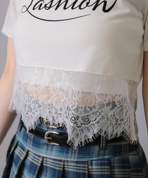 SPINNS(スピンズ)の「レースドッキング半袖ショートTシャツ(Tシャツ/カットソー・レディース・ホワイト/ブラック・ONESIZE)」の8枚目の写真