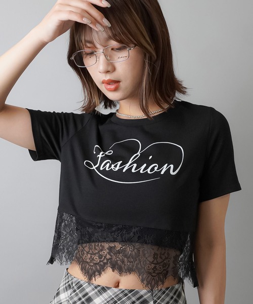 SPINNS(スピンズ)の「レースドッキング半袖ショートTシャツ(Tシャツ/カットソー・レディース・ホワイト/ブラック・ONESIZE)」の16枚目の写真