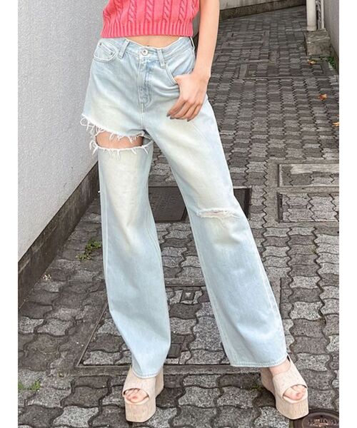 シュージーンズ Peggy White テーパードデニムパンツ 36 SH-07の