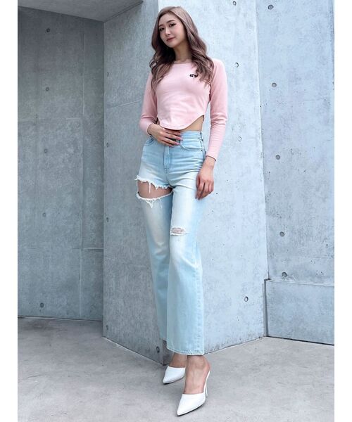 GYDA（ジェイダ）の「SIDE RIPPEDストレートワイドデニムパンツ（デニムパンツ・レディース・ライトブルー/インディゴブルー・SMALL/X-SMALL/MEDIUM）」の22枚目の写真