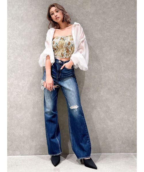 GYDA（ジェイダ）の「SIDE RIPPEDストレートワイドデニムパンツ（デニムパンツ・レディース・ライトブルー/インディゴブルー・SMALL/X-SMALL/MEDIUM）」の5枚目の写真