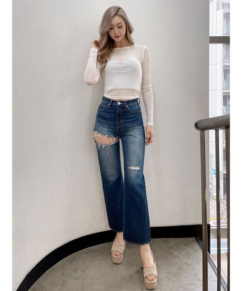 GYDA（ジェイダ）の「SIDE RIPPEDストレートワイドデニムパンツ（デニムパンツ・レディース・ライトブルー/インディゴブルー・SMALL/X-SMALL/MEDIUM）」の13枚目の写真