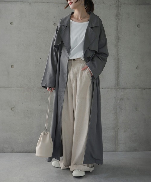 HUG.U（ハグユー）の「こなれトレンチ（トレンチコート・レディース・セージグリーン/ダークグレー/ブラック/ライトベージュ・FREE）」の3枚目の写真