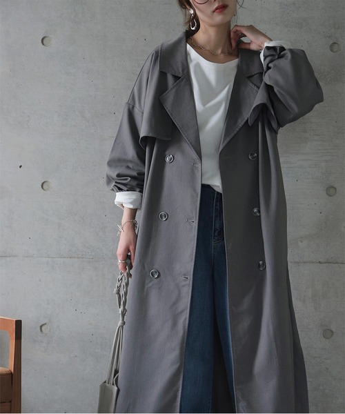 HUG.U（ハグユー）の「こなれトレンチ（トレンチコート・レディース・セージグリーン/ダークグレー/ブラック/ライトベージュ・FREE）」の5枚目の写真