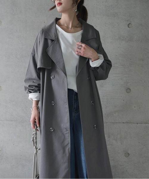 HUG.U（ハグユー）の「こなれトレンチ（トレンチコート・レディース・セージグリーン/ダークグレー/ブラック/ライトベージュ・FREE）」の6枚目の写真
