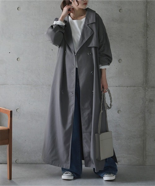 HUG.U（ハグユー）の「こなれトレンチ（トレンチコート・レディース・セージグリーン/ダークグレー/ブラック/ライトベージュ・FREE）」の7枚目の写真