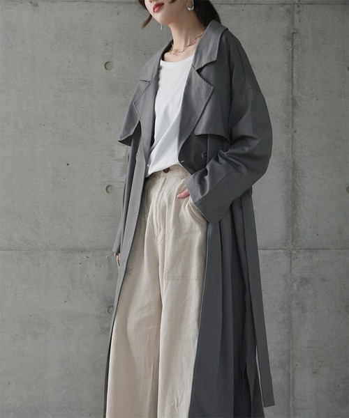 HUG.U（ハグユー）の「こなれトレンチ（トレンチコート・レディース・セージグリーン/ダークグレー/ブラック/ライトベージュ・FREE）」の8枚目の写真