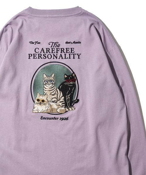 POWER TO THE PEOPLE(パワートゥーザピープル)の「【POWER TO THE PEOPLE】ネコ刺繍ロングスリーブTシャツ(Tシャツ/カットソー・レディース・パープル/オフホワイト/チャコールグレー・MEDIUM/LARGE/X-LARGE)」の2枚目の写真