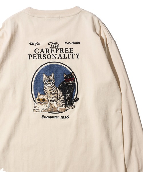 POWER TO THE PEOPLE(パワートゥーザピープル)の「【POWER TO THE PEOPLE】ネコ刺繍ロングスリーブTシャツ(Tシャツ/カットソー・レディース・パープル/オフホワイト/チャコールグレー・MEDIUM/LARGE/X-LARGE)」の3枚目の写真