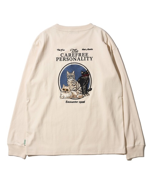 POWER TO THE PEOPLE(パワートゥーザピープル)の「【POWER TO THE PEOPLE】ネコ刺繍ロングスリーブTシャツ(Tシャツ/カットソー・レディース・パープル/オフホワイト/チャコールグレー・MEDIUM/LARGE/X-LARGE)」の5枚目の写真