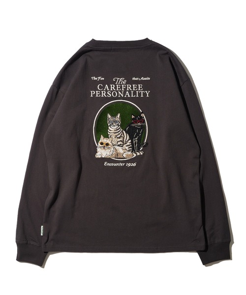 POWER TO THE PEOPLE(パワートゥーザピープル)の「【POWER TO THE PEOPLE】ネコ刺繍ロングスリーブTシャツ(Tシャツ/カットソー・レディース・パープル/オフホワイト/チャコールグレー・MEDIUM/LARGE/X-LARGE)」の7枚目の写真