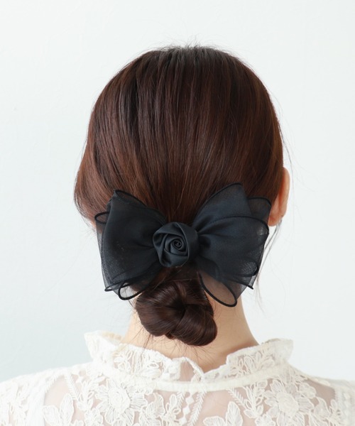 Three Four Time（ｽﾘｰﾌｫｰﾀｲﾑ）の「ローズシフォンリボンヘアゴム【結婚式/パーティ/フォーマル/デイリー】（ヘアゴム・レディース・ベージュ/ブラック・FREE）」の7枚目の写真