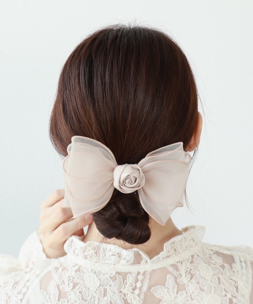 Three Four Time（ｽﾘｰﾌｫｰﾀｲﾑ）の「ローズシフォンリボンヘアゴム【結婚式/パーティ/フォーマル/デイリー】（ヘアゴム・レディース・ベージュ/ブラック・FREE）」の5枚目の写真