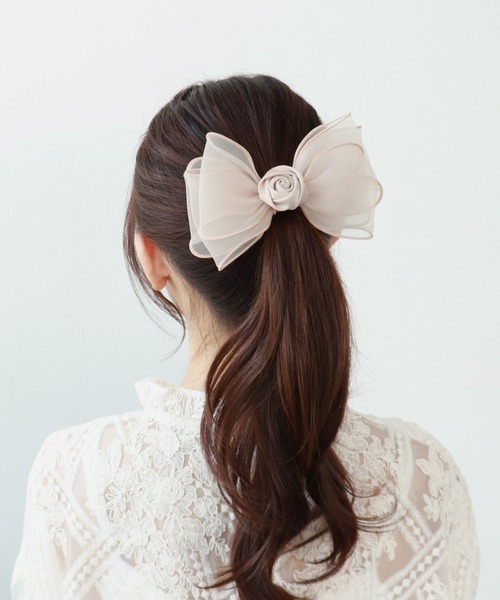 Three Four Time（ｽﾘｰﾌｫｰﾀｲﾑ）の「ローズシフォンリボンヘアゴム【結婚式/パーティ/フォーマル/デイリー】（ヘアゴム・レディース・ベージュ/ブラック・FREE）」の8枚目の写真