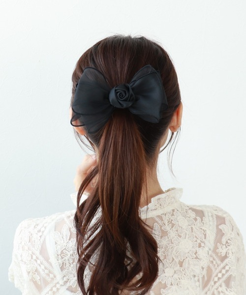 Three Four Time（ｽﾘｰﾌｫｰﾀｲﾑ）の「ローズシフォンリボンヘアゴム【結婚式/パーティ/フォーマル/デイリー】（ヘアゴム・レディース・ベージュ/ブラック・FREE）」の9枚目の写真