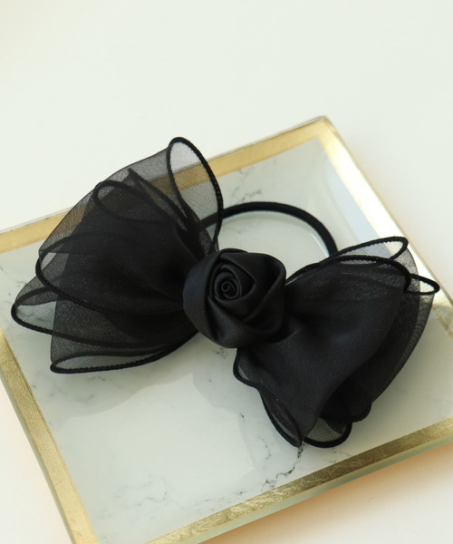 Three Four Time（ｽﾘｰﾌｫｰﾀｲﾑ）の「ローズシフォンリボンヘアゴム【結婚式/パーティ/フォーマル/デイリー】（ヘアゴム・レディース・ベージュ/ブラック・FREE）」の11枚目の写真