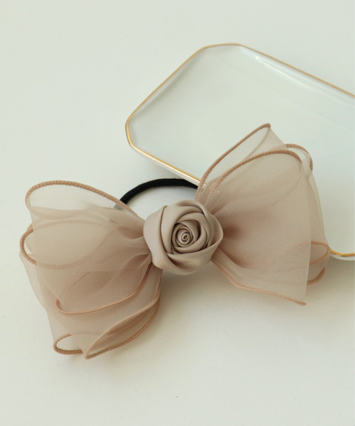 Three Four Time（ｽﾘｰﾌｫｰﾀｲﾑ）の「ローズシフォンリボンヘアゴム【結婚式/パーティ/フォーマル/デイリー】（ヘアゴム・レディース・ベージュ/ブラック・FREE）」の12枚目の写真