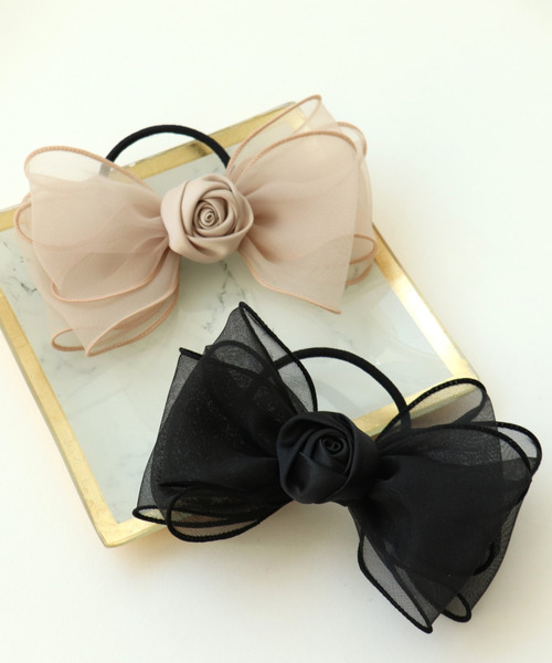 Three Four Time（ｽﾘｰﾌｫｰﾀｲﾑ）の「ローズシフォンリボンヘアゴム【結婚式/パーティ/フォーマル/デイリー】（ヘアゴム・レディース・ベージュ/ブラック・FREE）」の14枚目の写真