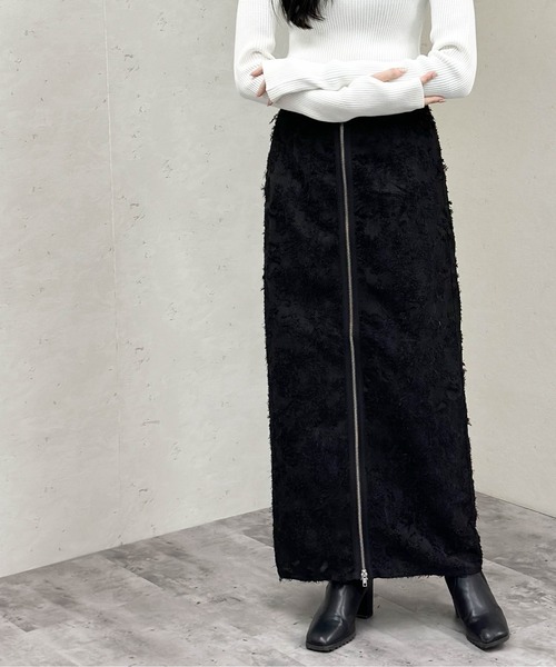 Per sist ence（パーシエンス）の「フリンジジャガードフロントジップスカート（スカート・レディース・ブラック/オフホワイト・FREE）」の6枚目の写真