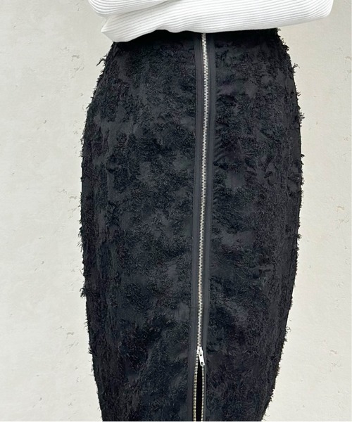 Per sist ence（パーシエンス）の「フリンジジャガードフロントジップスカート（スカート・レディース・ブラック/オフホワイト・FREE）」の8枚目の写真