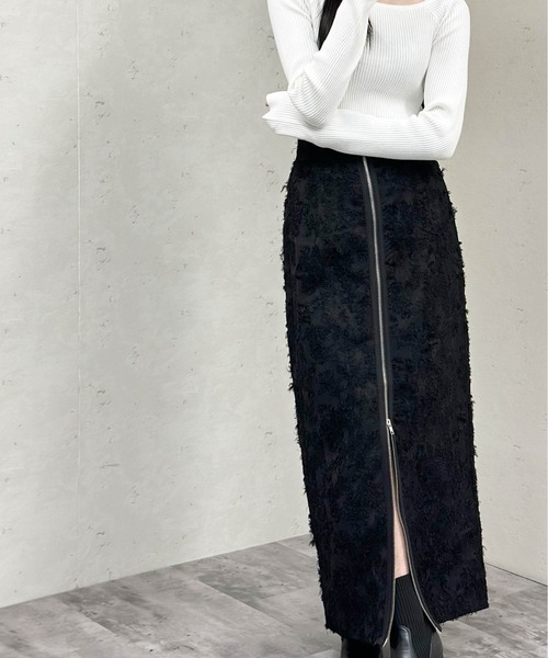 Per sist ence（パーシエンス）の「フリンジジャガードフロントジップスカート（スカート・レディース・ブラック/オフホワイト・FREE）」の9枚目の写真