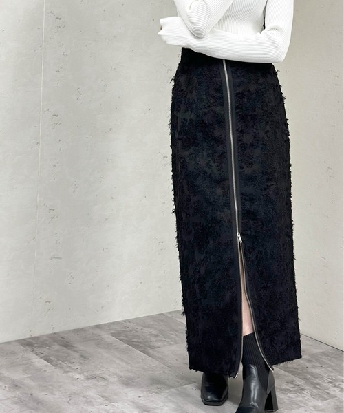 Per sist ence（パーシエンス）の「フリンジジャガードフロントジップスカート（スカート・レディース・ブラック/オフホワイト・FREE）」の10枚目の写真