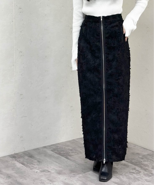 Per sist ence（パーシエンス）の「フリンジジャガードフロントジップスカート（スカート・レディース・ブラック/オフホワイト・FREE）」の11枚目の写真