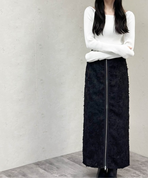 Per sist ence（パーシエンス）の「フリンジジャガードフロントジップスカート（スカート・レディース・ブラック/オフホワイト・FREE）」の12枚目の写真