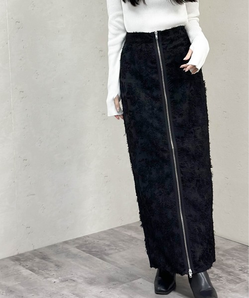 Per sist ence（パーシエンス）の「フリンジジャガードフロントジップスカート（スカート・レディース・ブラック/オフホワイト・FREE）」の13枚目の写真