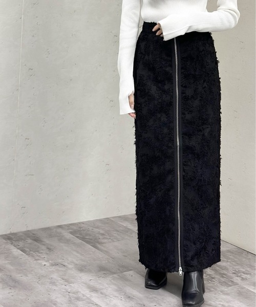 Per sist ence（パーシエンス）の「フリンジジャガードフロントジップスカート（スカート・レディース・ブラック/オフホワイト・FREE）」の14枚目の写真