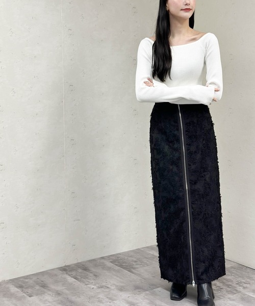 Per sist ence（パーシエンス）の「フリンジジャガードフロントジップスカート（スカート・レディース・ブラック/オフホワイト・FREE）」の15枚目の写真