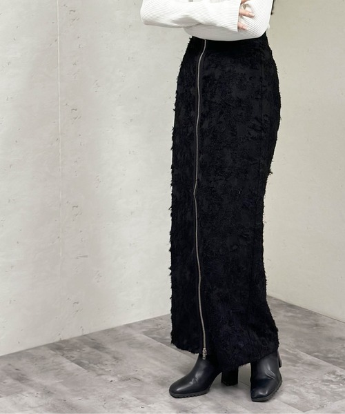 Per sist ence（パーシエンス）の「フリンジジャガードフロントジップスカート（スカート・レディース・ブラック/オフホワイト・FREE）」の16枚目の写真