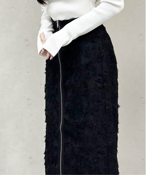 Per sist ence（パーシエンス）の「フリンジジャガードフロントジップスカート（スカート・レディース・ブラック/オフホワイト・FREE）」の17枚目の写真