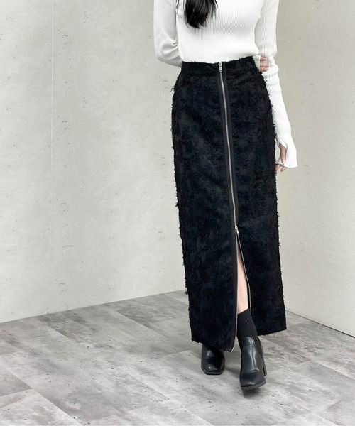 Per sist ence（パーシエンス）の「フリンジジャガードフロントジップスカート（スカート・レディース・ブラック/オフホワイト・FREE）」の20枚目の写真